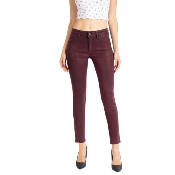 KanCan Mid Rise Coated Denim Ankle Skinny Jeans in Burgundy - Sz 11/29 - NWT - Picture 1 of 9
